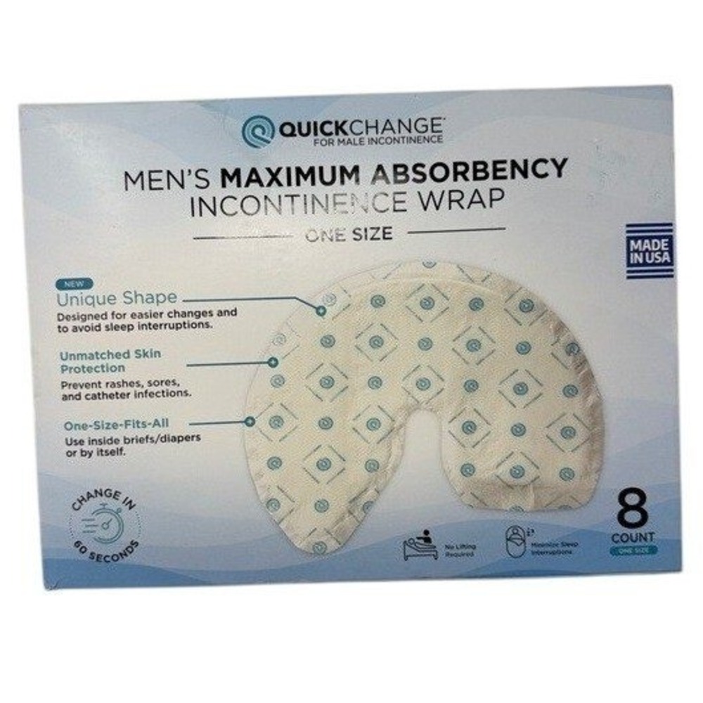 QuickChange Men's Maximum Absorbency Incontinence Wraps One Size 8 Count New